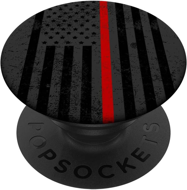 Red Line Black American Flag Firefighter Gift PopSockets Swappable PopGrip