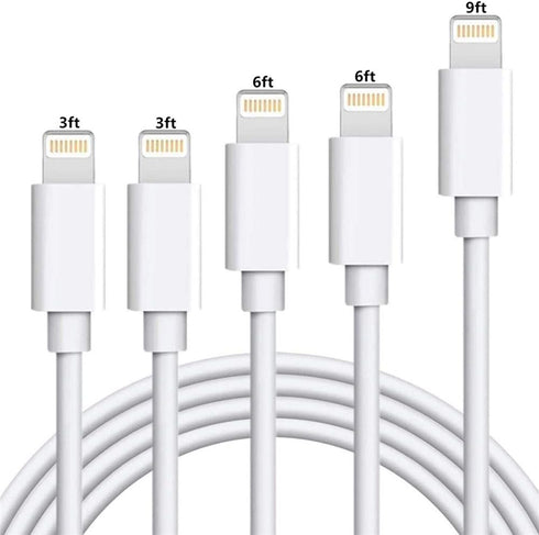 MFi Certified iPhone Charger Cable 5-Pack (3ft/3ft/6ft/6ft/10ft) - Fast USB Charging Cords for iPhone