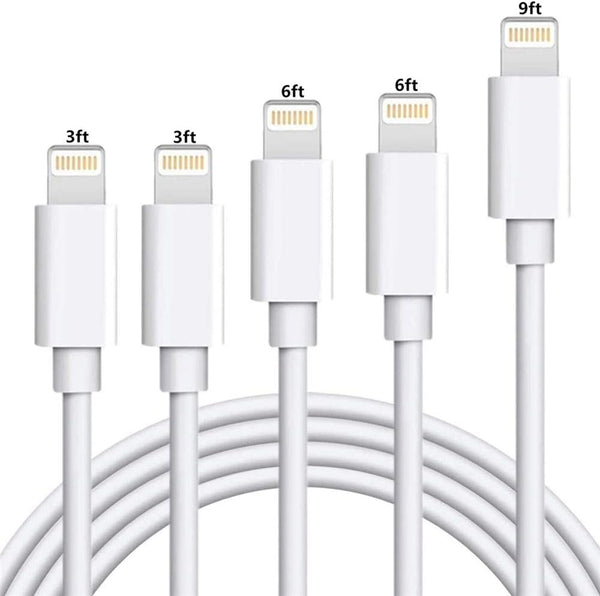 MFi Certified iPhone Charger Cable 5-Pack (3ft/3ft/6ft/6ft/10ft) - Fast USB Charging Cords for iPhone