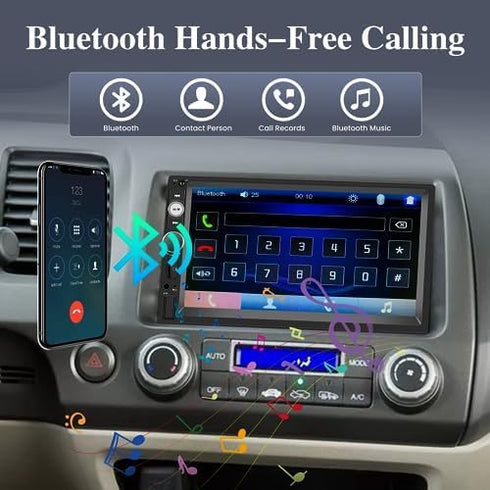 Double Din Car Radio with Bluetooth, 7 Inch Touch Screen Car Stereo, Support Mirror Link, FM, SWC, EQ, AUX, USB, SD