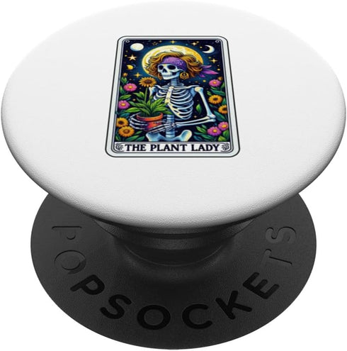 Funny Plant Lady Tarot Vintage Skeleton Floral Moon PopSockets Standard PopGrip