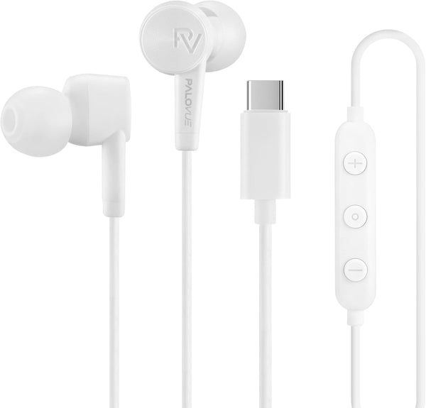 PALOVUE USB Type C Earbuds with Mic & Volume Control for Google Pixel, Samsung, OnePlus, Huawei, Sony, MacBook.