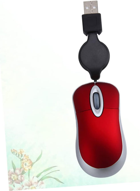 UKCOCO Mini USB Wired Mouse, Retractable Cable Optical Compact Travel Mute Mice for PC Desktop Notebook (Red)