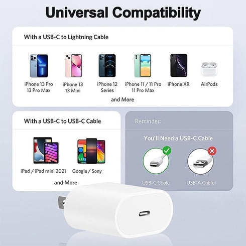 USB C Wall Charger 20W Power Adapter, Fast Charging for iPhone 15 Pro/15 Pro Max/15 Plus/14/13/12/11/XS/XR/X