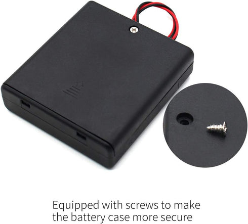 4Pcs AA Battery Holder with Leads Wires, ON/Off Switch, Screw Cap Case, 4 Slots x 1.5V Battery Storage Box (4-Pack)