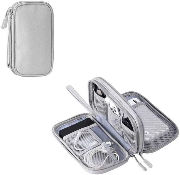 Electronic Organizer Bag, Waterproof Portable Travel Cable Storage Case for USB Drive, Charger, Headphones, Grey