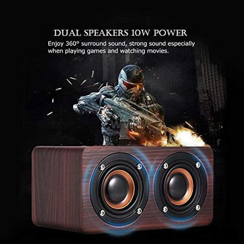 Retro Wooden Bluetooth Speaker - Combination Wireless Dual Loudspeakers, 3D Surround Speaker, Dual 5W Speakers, Redwood