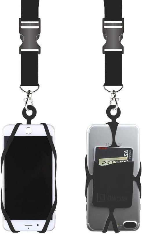 Gear Beast Cell Phone Lanyard - Mobile Phone Lanyard with Case Holder, Card Pocket, Soft Neck Strap, Black
