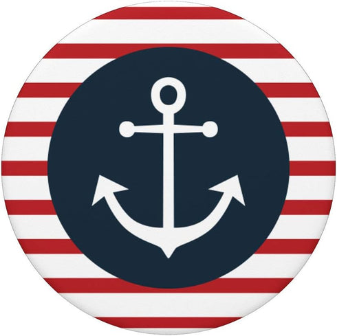 White Anchor on Blue Circle with Red Stripes Background PopSockets Swappable PopGrip.