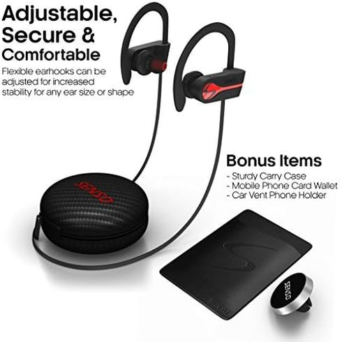 SENSO Bluetooth Headphones, Best Wireless Sports Earphones w/Mic IPX7 Waterproof HD Stereo Sweatproof Earbuds for Gym Running Workout 8 Hour Battery Noise Cancelling Headsets