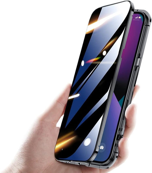 HENGHUI Lockable Anti Peeping Case for iPhone 12 Pro Max, Magnetic Glass Case with Built-in Camera Lens Protector, Black