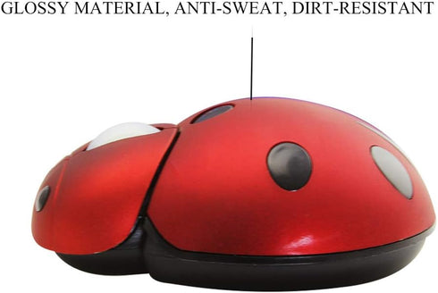 elec Space Mini Wireless Mouse for Kids, Cute Ladybug Shape, 3000DPI Portable Optical Mouse (Red)