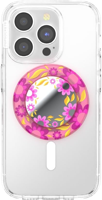 PopSockets Pink Relief Round Phone Grip Compatible with MagSafe, Adapter Ring Included, Wireless Charging Holder