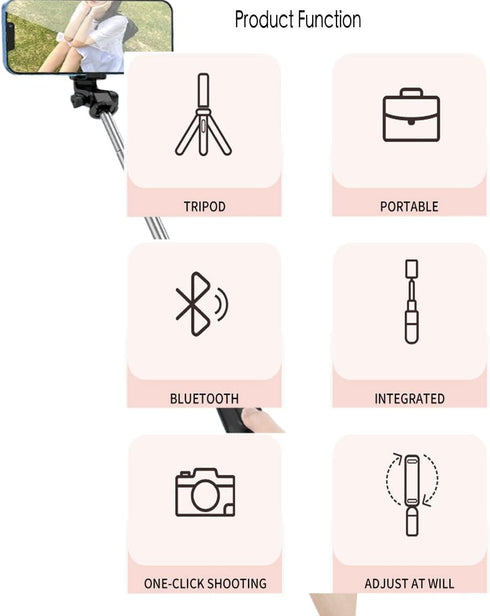 Tengsun 28" 360Rotation Phone Tripod & Selfie Stick Travel Tripod for iPhone Selfies, with Phone Holder Selfie Stick