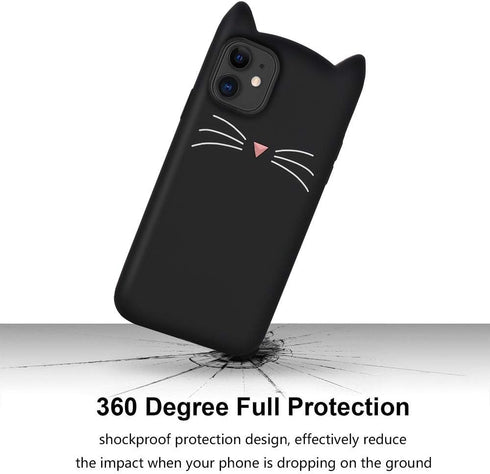 Cute iPhone 11 Case, Funny Animals Black Whisker Cat Ears 3D Cartoon Soft Silicone Shockproof Cover for Girls