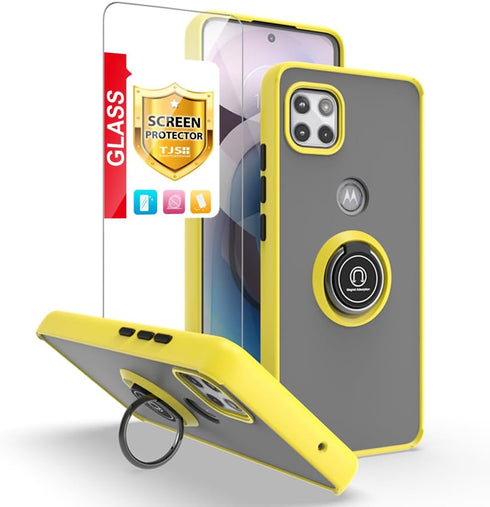 TJS Case for Motorola Moto One 5G Ace 2021, Moto G 5G 2021, with Tempered Glass Screen Protector, Heavy Duty