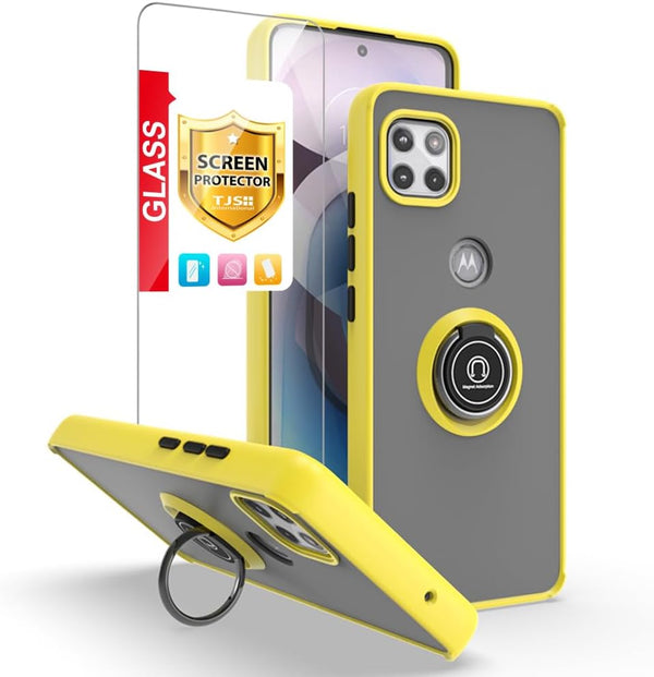 TJS Case for Motorola Moto One 5G Ace 2021, Moto G 5G 2021, with Tempered Glass Screen Protector, Heavy Duty