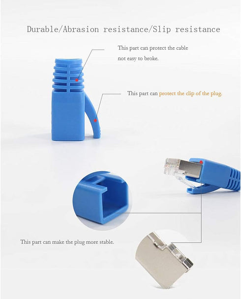 50 Pcs Blue Cat7 Cat7A Cat8 Strain Relief Boot, RJ45 Plug Connector Cover, Modular Network Plug Connector Caps