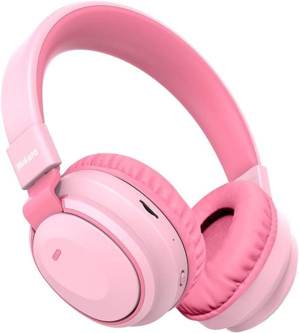 Kids Bluetooth Headphones 5.3, Wireless 60H Play Time, Volume Limited Over Ear Foldable Headset (Pink)
