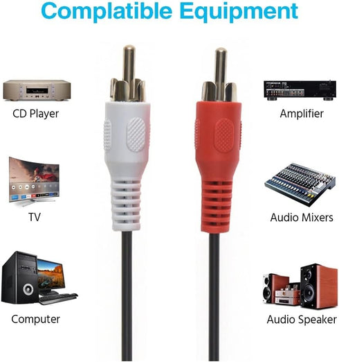 12 Feet 2 RCA Male to Male Audio Cable, 2 White/2 Red Connectors, CNE467004