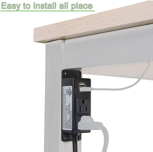 Power Strip with USB Ports, Wall Mounted Flat Plug, 2AC Outlet 2 USB, 6.56 Feet Extension Cord