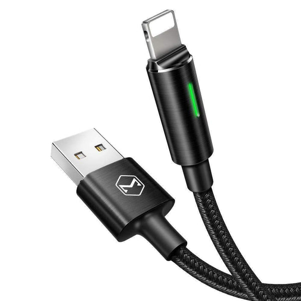 mcdodo 6FT/1.8M Smart LED USB Data Cable: Auto Disconnect & Recharge, Nylon Braided, Compatible with New Phones (Black)