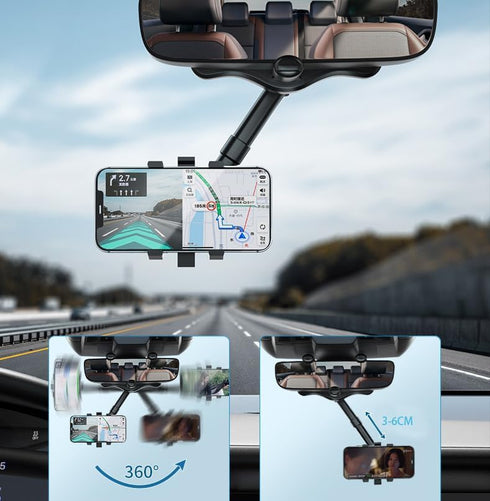 Satismoon Car Phone Holder, Multifunctional 360° Rotatable Rearview Mirror Phone Holder for Most Phones