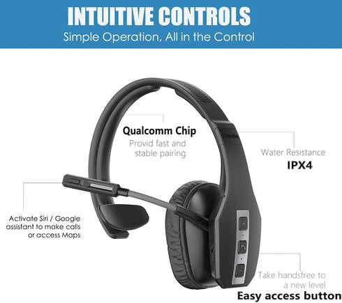 Conambo Bluetooth Headset with Microphone, Trucker Bluetooth Headset with CVC8.0 Noise Cancelling, 35Hrs HD Talktime