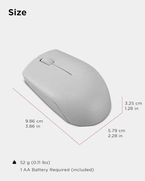 Lenovo 300 Wireless Mouse, Ambidextrous Design, 2.4 GHz Nano USB Receiver, 12 Month Battery Life for PC, Laptop