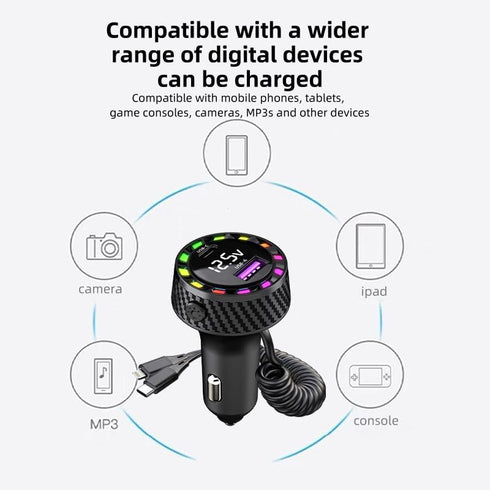 Car Charger Adapter, 4-in-1 Multi-Port Fast Charger 3.1A with Type C Coiled Cable, Compatible with iPhone