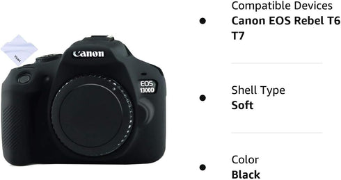 Camera Case for Canon EOS Rebel T6 T7, Silicone Rubber Detachable Protective Cover for EOS 1300D, 1500D