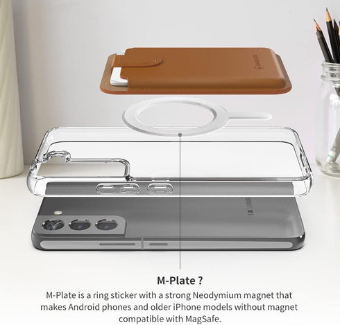 Sinjimoru Pull & Eject Magnetic Wallet for iPhone, Vegan Leather Magnetic Card Holder Compatible with MagSafe - Brown