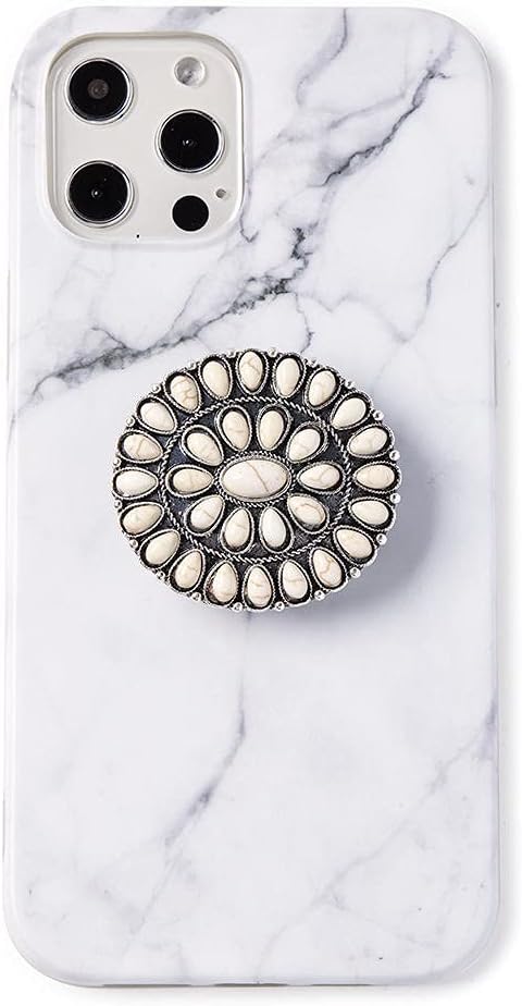 Turquoise Western Phone Grip with White Concho Marble Stone Holder