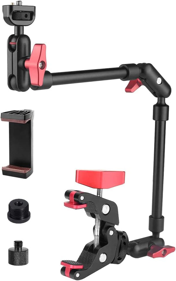 Magic Arm Camera Mount Super Clamp, 22inch Mic Boom Arm with Phone Holder and Screw Adapters