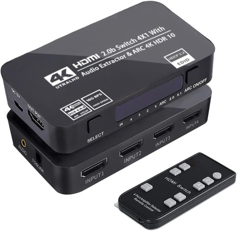 Wonlyus HDMI Switch 4x1 with Audio Extractor, 4K@60Hz Ultra HD HDMI Switcher with