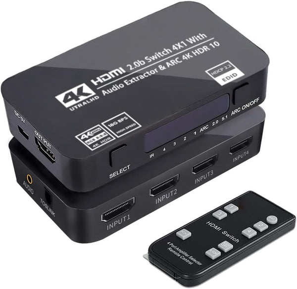 Wonlyus HDMI Switch 4x1 with Audio Extractor, 4K@60Hz Ultra HD HDMI Switcher with