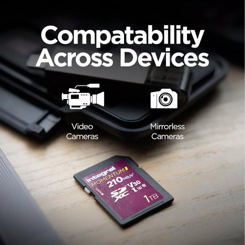 Integral 128GB 210MB/s 180MB/s V30, U3, CL10 4K Momentum I SDXC Card - UHS-I, Up to Read, Write - - for DSLR