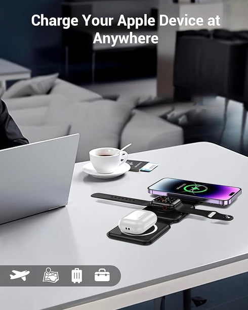 3 in 1 Magnetic Foldable Wireless Charger, Fast Travel Charging Station for iPhone 15/14/13/12 Series, iWatch, Air Pods