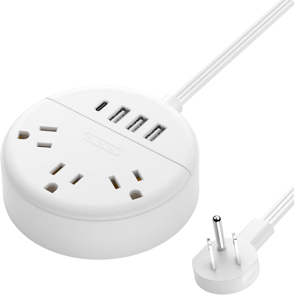 Flat Plug Power Strip with USB Ports, NTONPOWER Nightstand Charging Station, 5ft Short Extension Cord, White