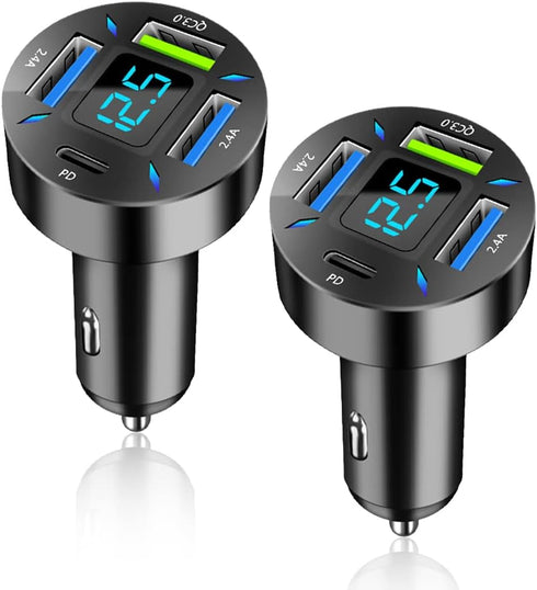 2Pcs Car Charger 66W Super Fast Charging with USB C & QC 3.0, Universal Quick Charge for 12-24V Car Lighter Plug