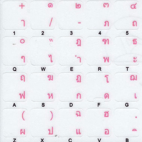 4Keyboard Thai Keyboard Stickers with Pink (Magenta) Lettering ON Transparent Background