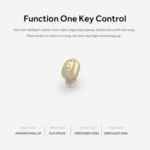 Smallest Wireless Mini Bluetooth Earbud with Mic for iPhone & Android - 4-5 Hour Playtime (Skin)