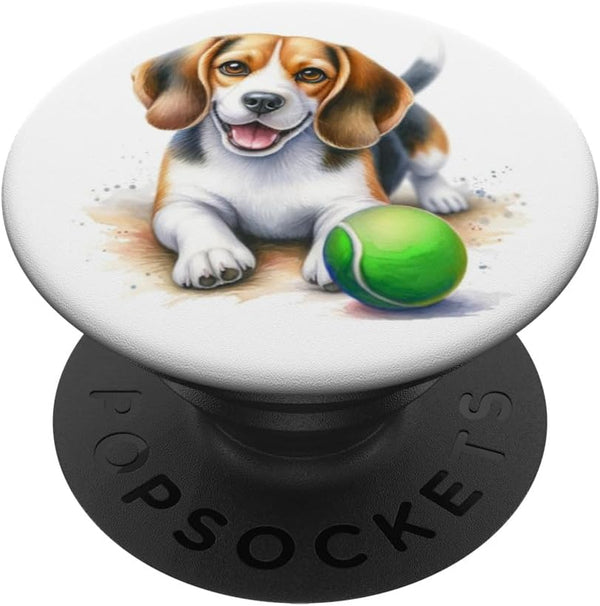 Watercolor Beagle With Tennis Ball Cool Animal Art Cute Dog PopSockets Standard PopGrip