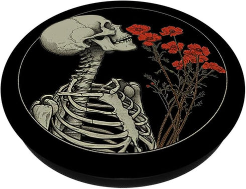 Skull Floral Gothic Flowers Bouquet Dark Wildflowers Art PopSockets Standard PopGrip