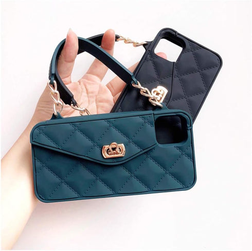 UnnFiko Cute Wallet Case for iPhone 11 Pro, Light Luxury Bag Design, Soft Silicone Cover with Handstrap (Dark Green)