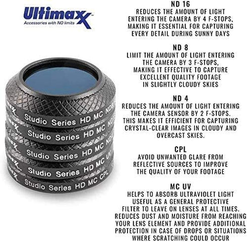 Ultimaxx 7 Piece Drone Camera Filter Bundle Kit for DJI Phantom 4 with Lens Hood and Carry Case