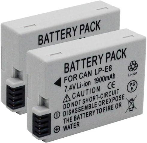 LP-E8 Rechargeable Lithium Ion Battery Pack, 2-Pack for Canon EOS Rebel T2i, T3i, T4i, T5i, 600D, 700D