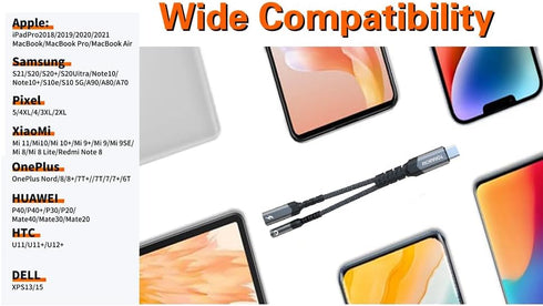 2 in 1 USB C to 3.5mm Headphone & Charger Adapter, PD 60W Fast Charging, Type C to Aux Audio Jack