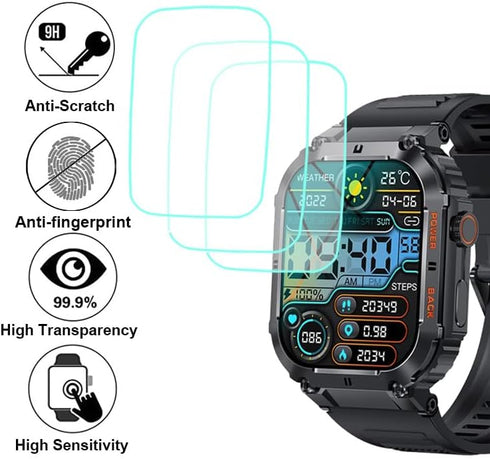 Tempered Glass Screen Protector for K57 K57 PRO, Compatible with Multiple Smart Watches, 3pcs, 9H