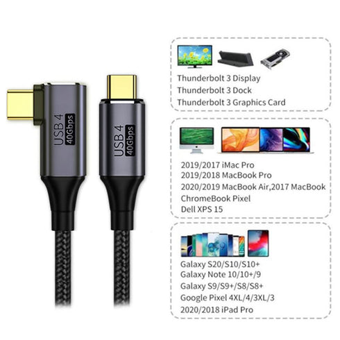 NFHK Angled USB4 Cable 40Gbps with 100W Charging and 8K@60Hz 5K@60Hz USB4.0 Compatible with Thunderbolt3/4 120cm